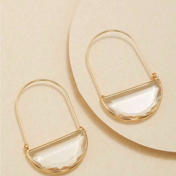 Elegant Gold and Clear Half-Moon Earrings - Picture 2 of 3